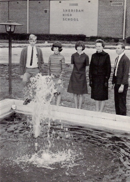 Sheridan High School Students in 1963 stand around fountain